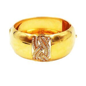 Vintage 1980s Bijoux Cascio Italy Goldtone Rhinestone Cuff Bracelet